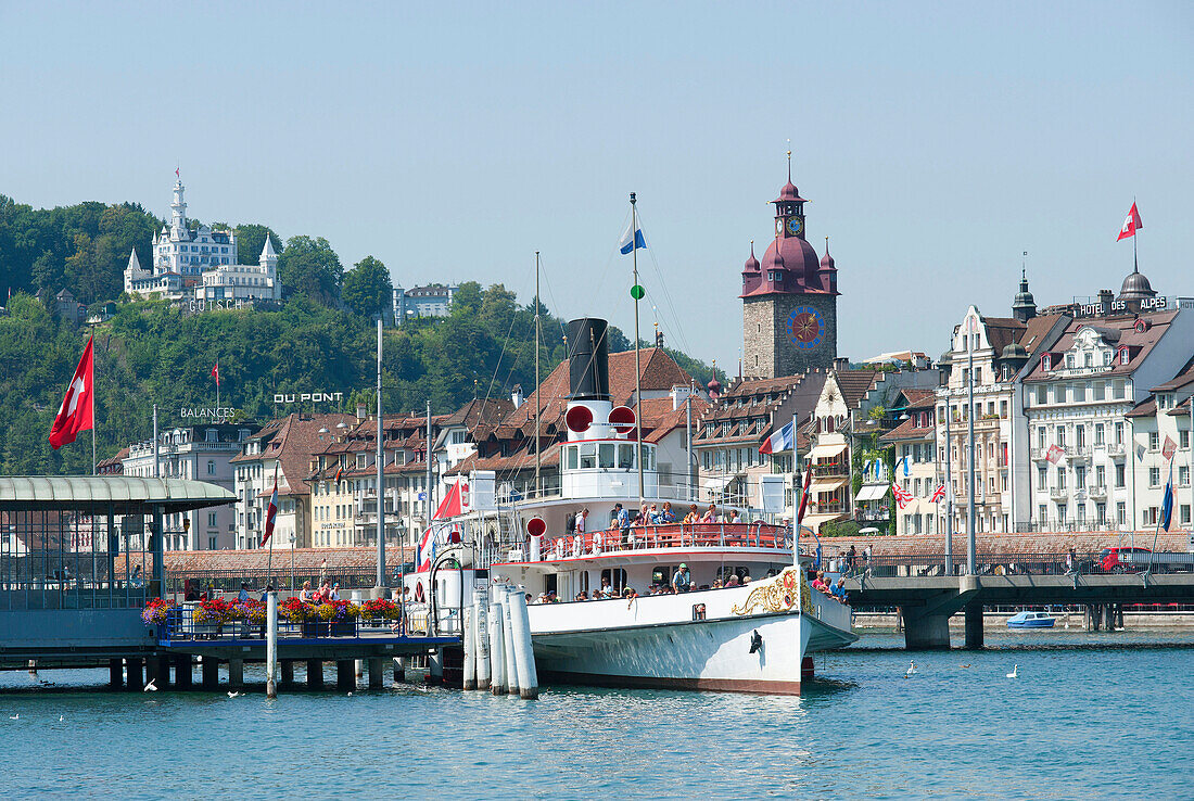 Luzern at Lake Lucerne with excursion boats, Luzern, Luzern, Switserland, Europe