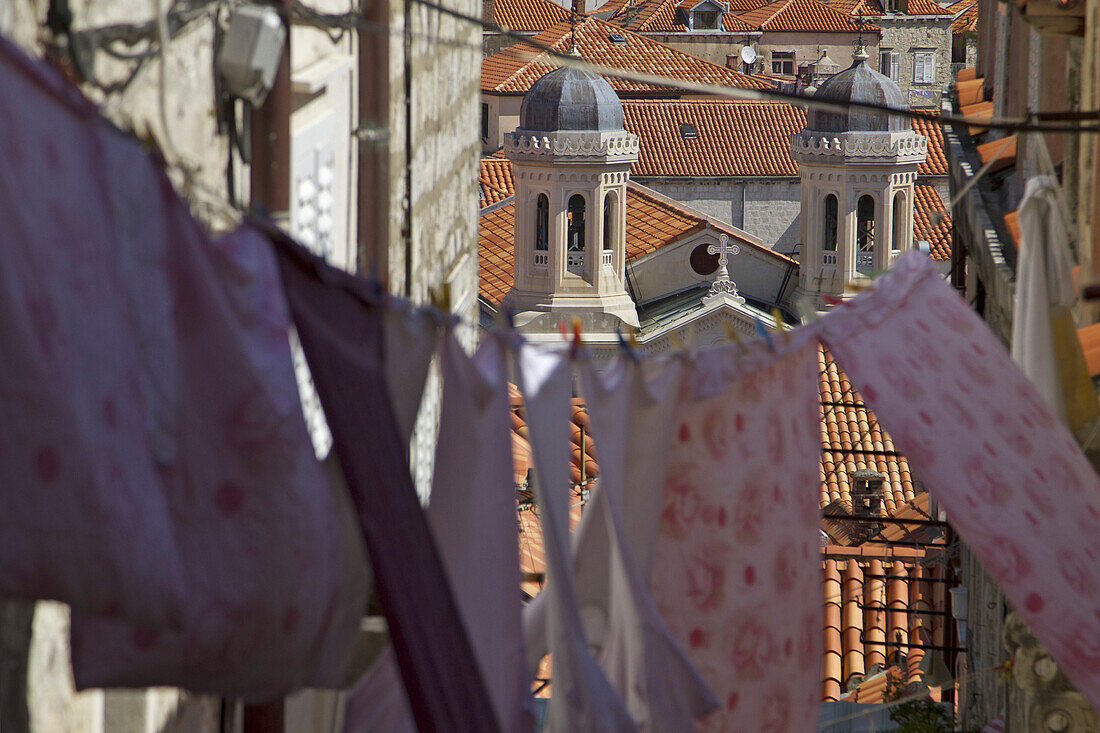 Laundry Hung Out To Dry Between The Buildings Of The Old Town Of Dubrovnik, Dalmatian Coast, Croatia, Europe