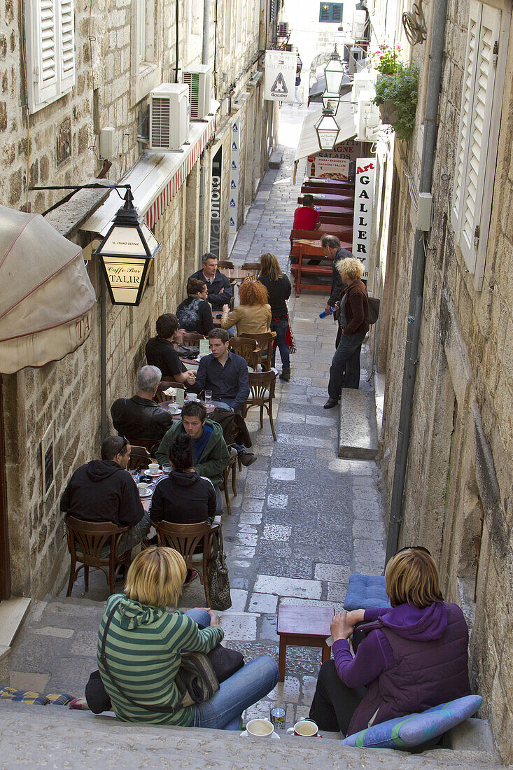 Restaurant On A Small Street In The Old Town Of Dubrovnik, Dalmatian Coast, Croatia, Europe