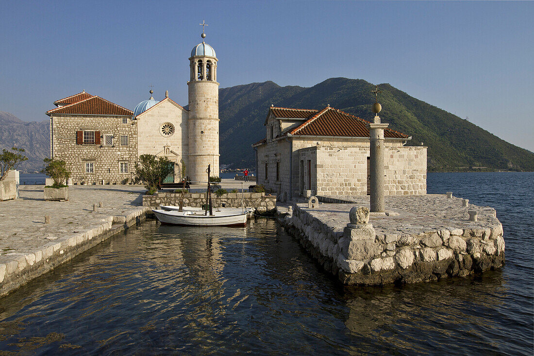 Our Lady Of The Reef Church (Gospa Od Skrpjela) And Its Little Museum Across From The Village Of Perast, Bay Of Kotor, Montenegro, Europe