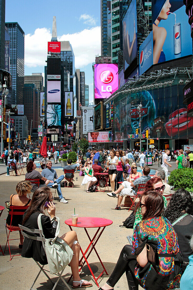 Pedestrian Zone And High-Rise Buildings In Times Square, Midtown Manhattan, New York City, New York State, United States
