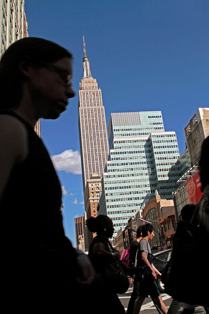 Street Scene In The Financial District With The Empire State Building In The Background, Manhattan, New York City, New York State, United States