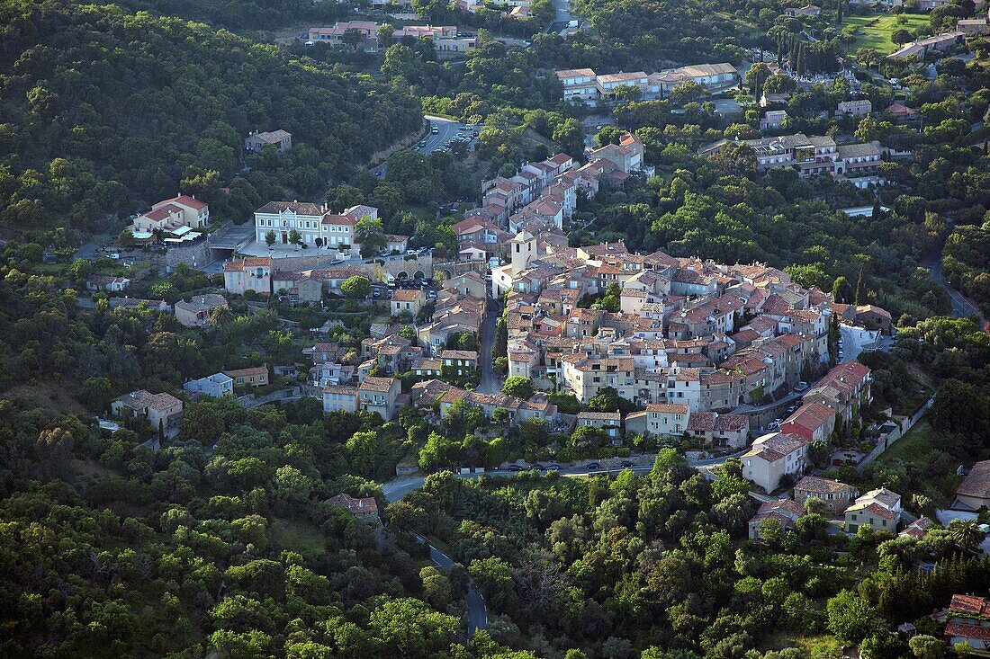 France, Var (83), Ramatuelle village, picturesque, near Saint-Tropez (aerial photo)