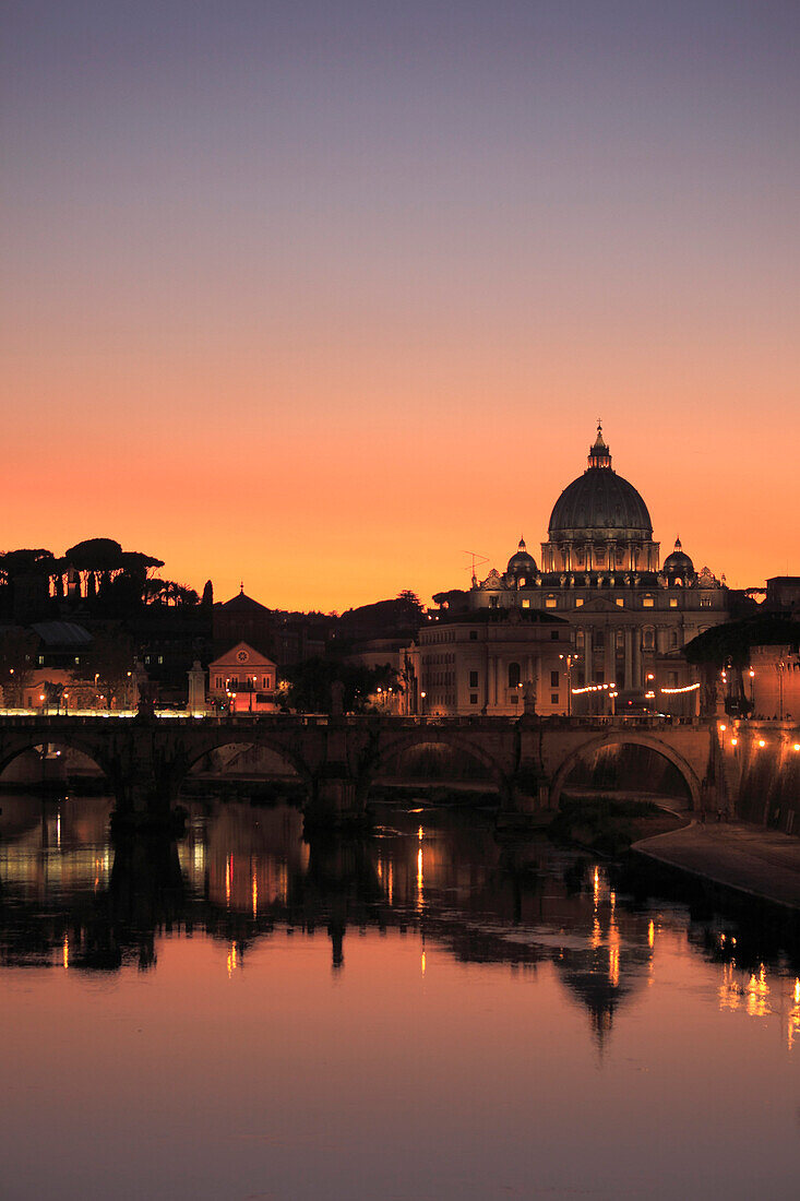 Italy, Rome, Vatican, St Peter's Basilica, Tiber River, sunset
