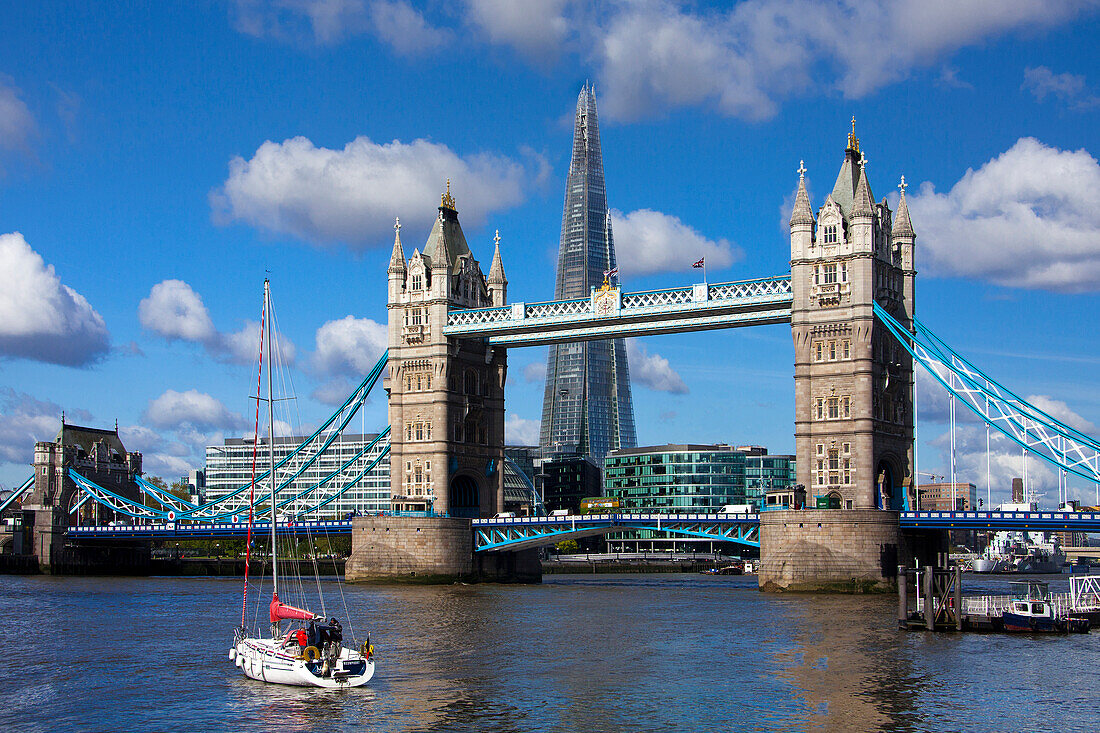 UK, London City, London Tower Bridge and the Shard of Glass Skyscraper