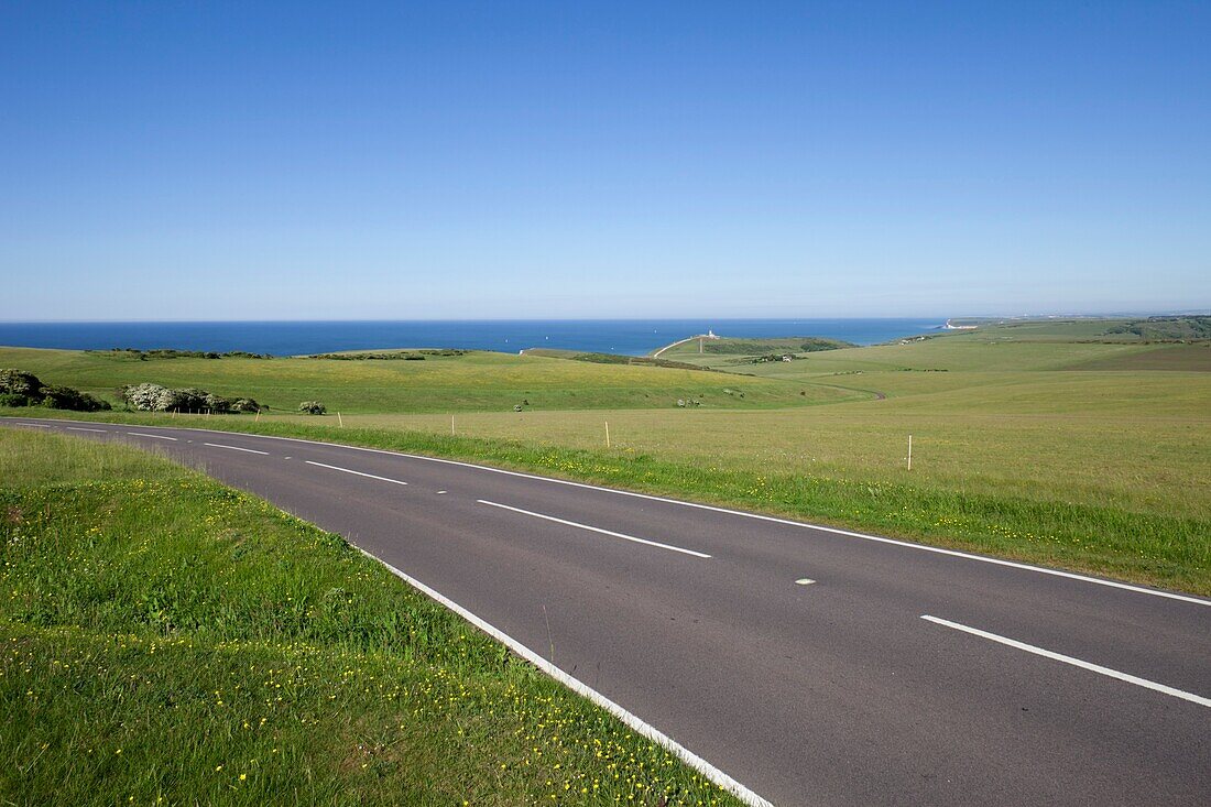 England,East Sussex,Empty Road in South Downs National Park near Eastbourne
