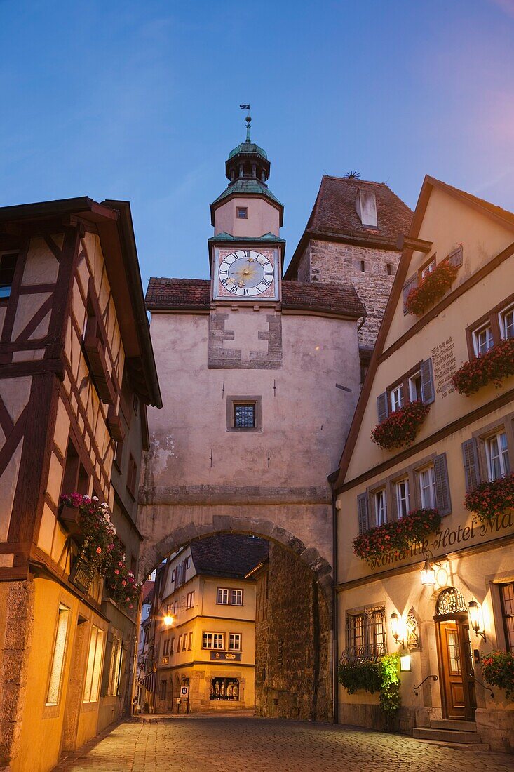 Germany,Baveria,Romantic Road,Rothenburg ob der Tauber,Roder Arch,Markus Tower and The Romantic Hotel