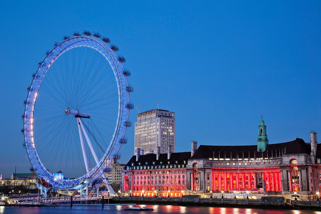 England,London,London Eye and County Hall Building