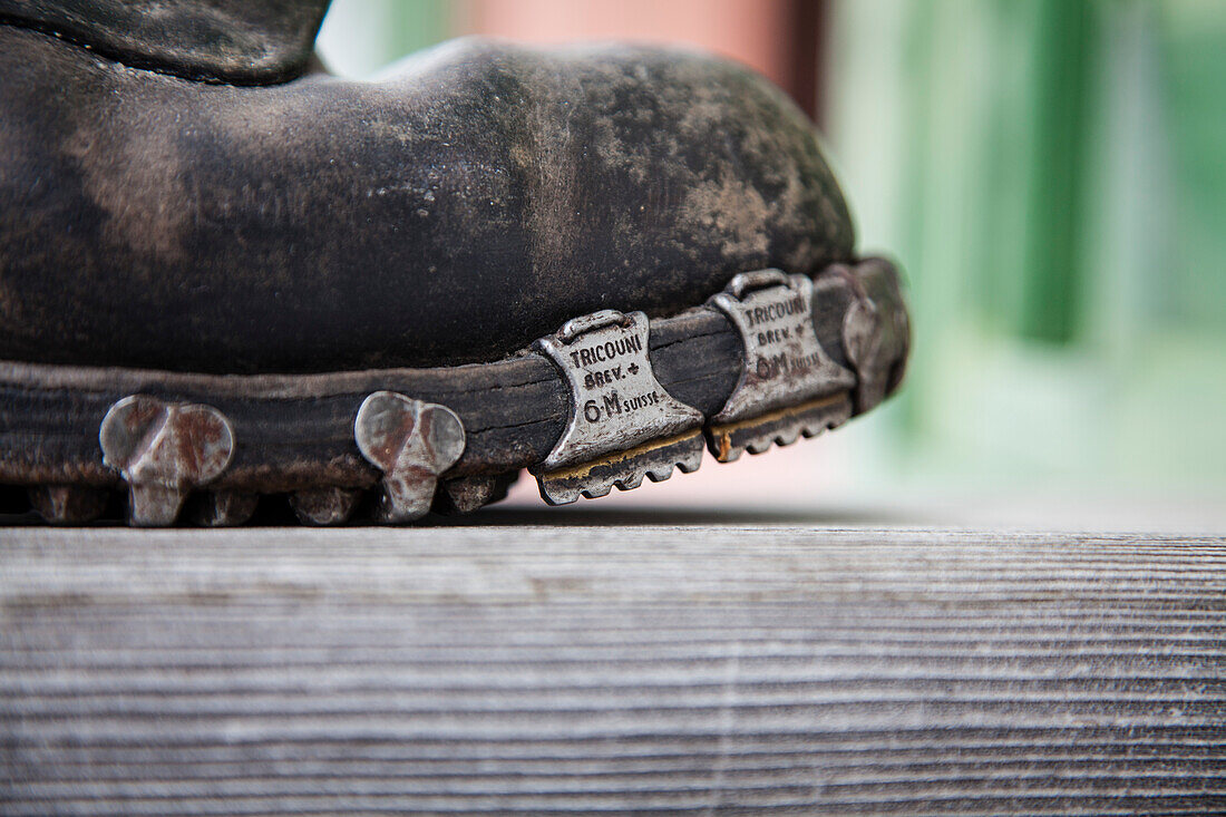 Old mountain boots with metal nails, Switzerland, Europe