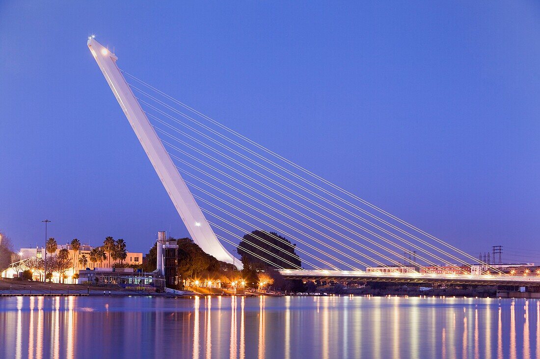 Bridge of the Alamillo in the river Guadalquivir  Seville, Andalusia, Spain