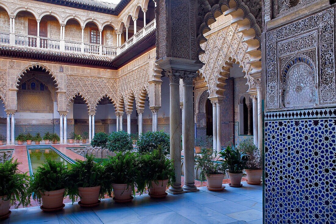 Royal Alcazar,`Patio de las Doncellas´,Courtyard of the maidens,Seville, Andalusia, Spain