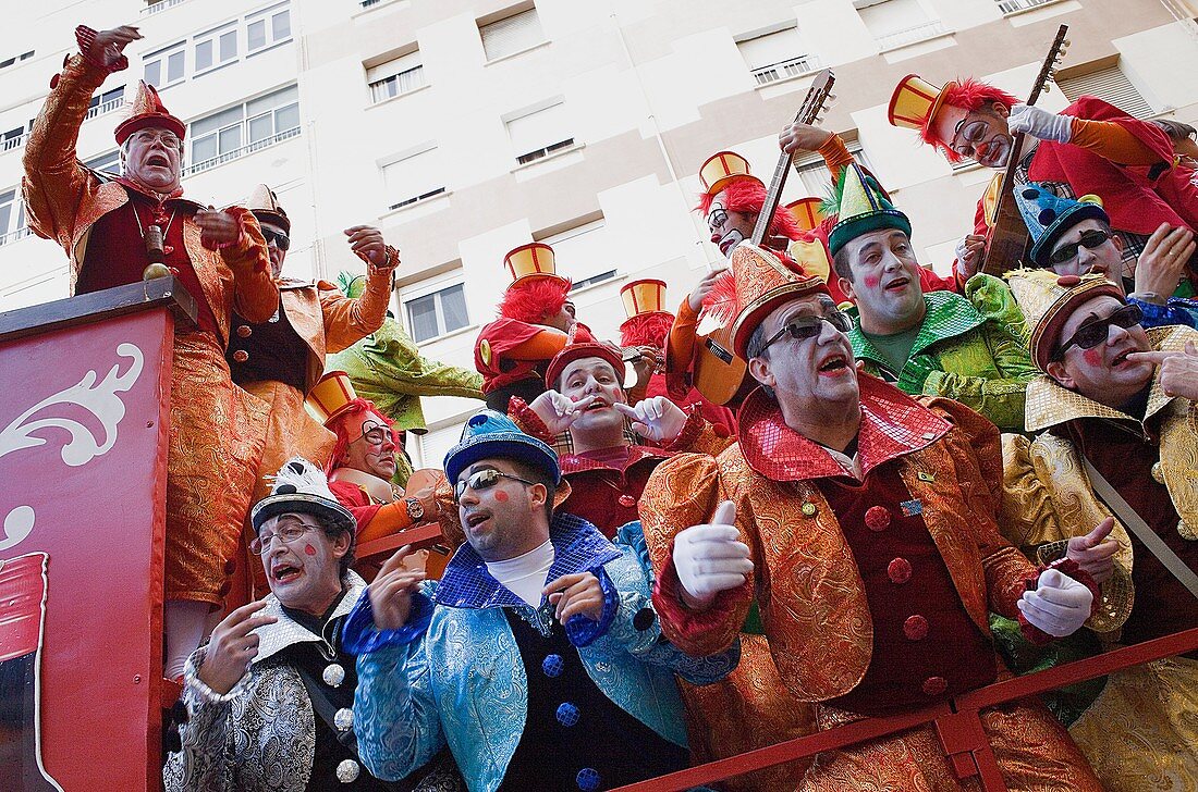 Carnival Parade of choirs in Segunda Aguada Avenue Cádiz, Andalusia, Spain