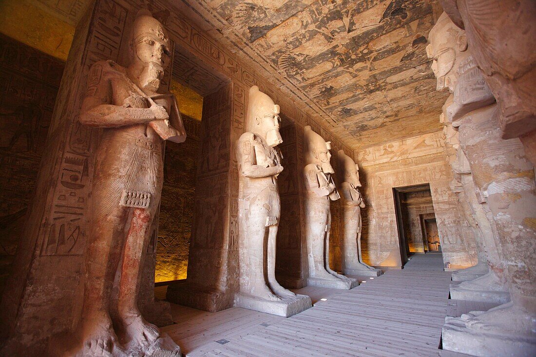 The hypostyle hall of the Great Temple, with Osiris pillars, Abu Simbel, Aswan, Egypt