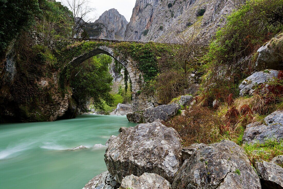 Bridge Puente de la Jaya over river Cares, Picos de Europa National Park, Asturias