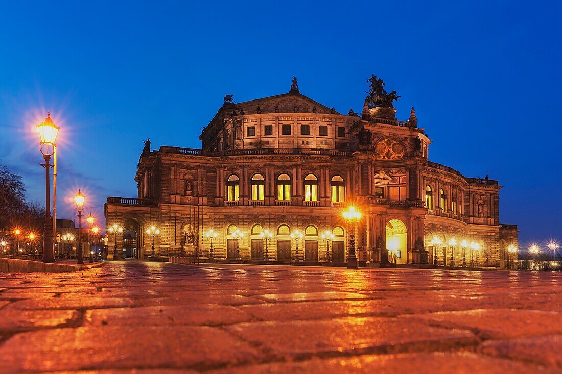 View over the Theater square to the Semper Opera House Dresden, Saxony, Germany, Europe