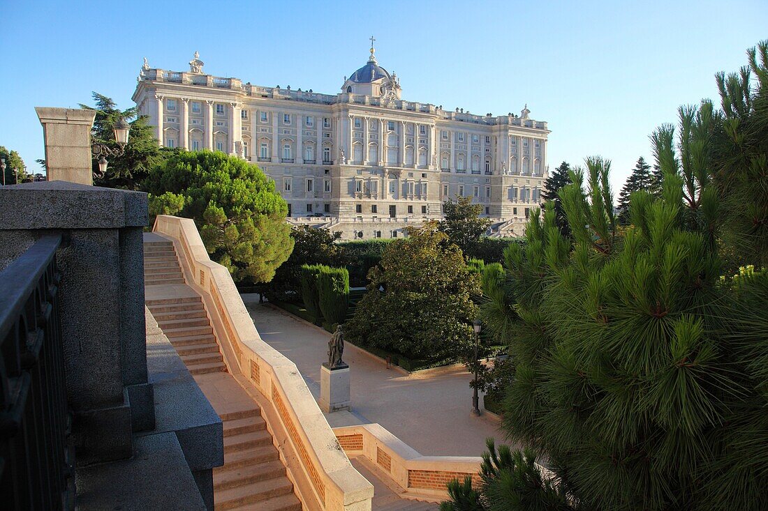 Panoramic view of the Royal Palace, Madrid, Spain, Europe