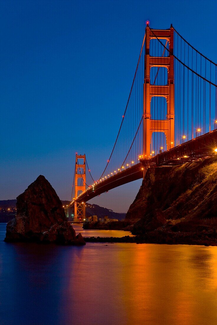 the Golden Gate Bridge at night, San Francisco, California, USA