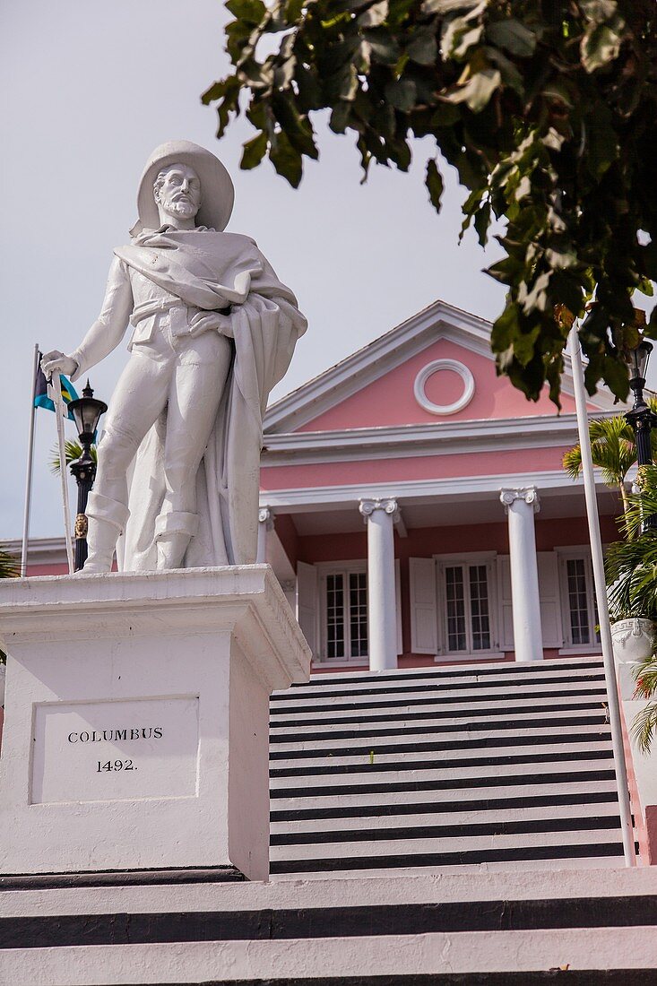 Christopher Columbus statue in front of the Government House in Nassau , Bahamas