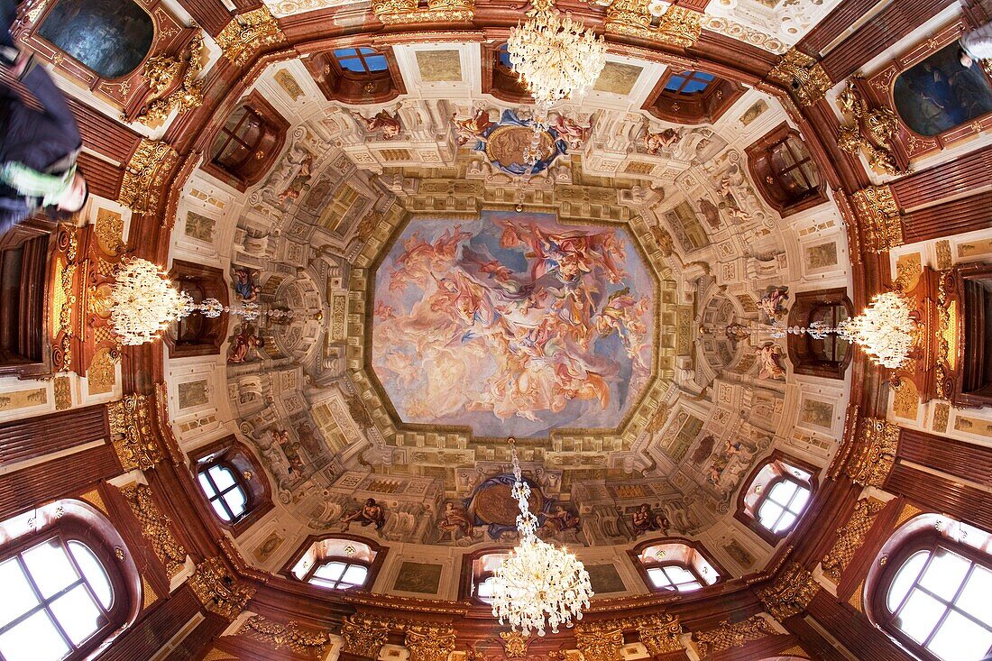 Fresh on the roof of main hall of Upper Belvedere Carlone trompe l´oeil ceiling on the subject of the glory of Prince Eugene  Vienna, Austria
