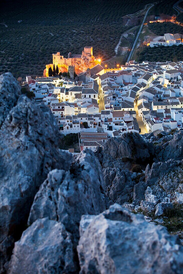 View at sunset from the Cañon de Bailon viewpoint, Zuheros, Cordoba, Andalucia, Spain