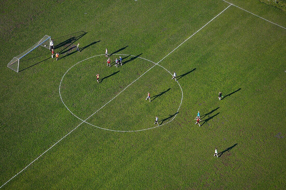 Aerial of football game, Iceland