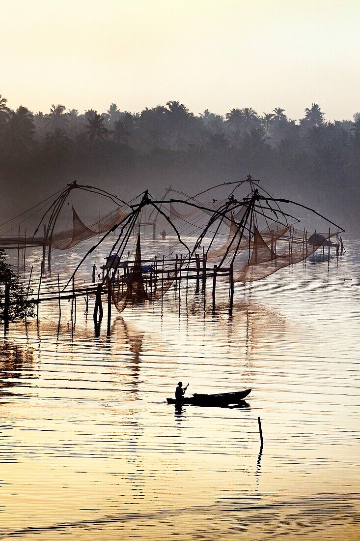 Chinese fishing net near Kochi, Cochin, Kerala, India.