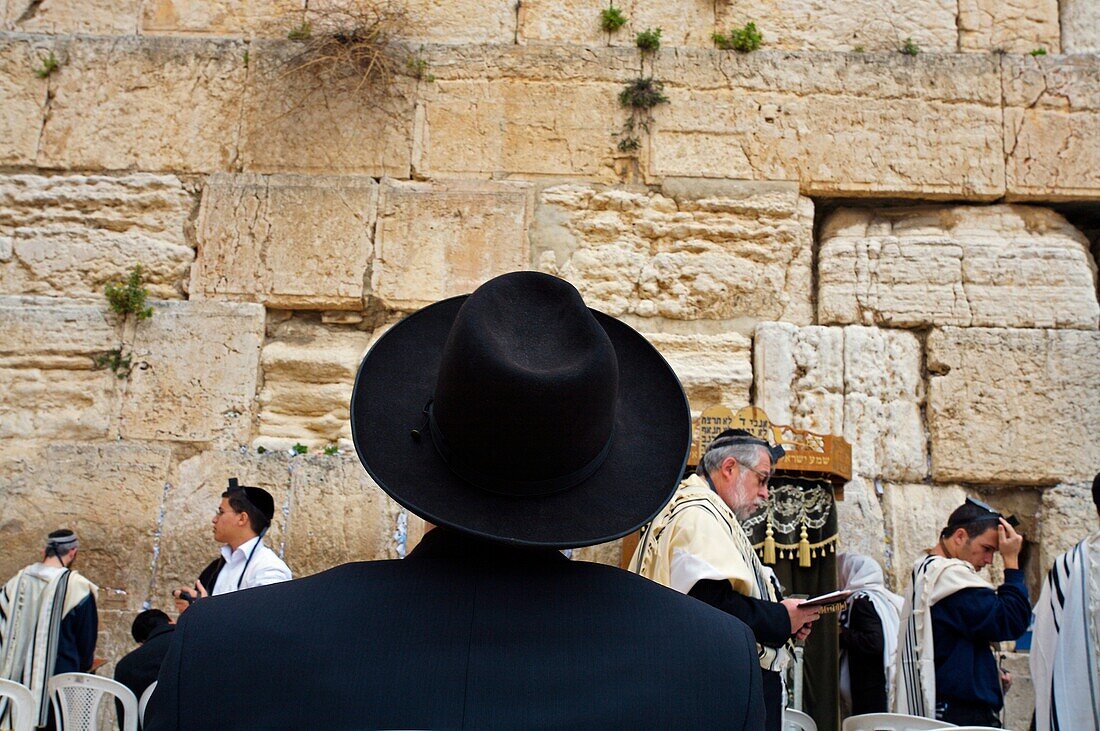 Orthodox Jew praying by the Wailing Wall ´Western Wall´ , Jerusalem  Israel.