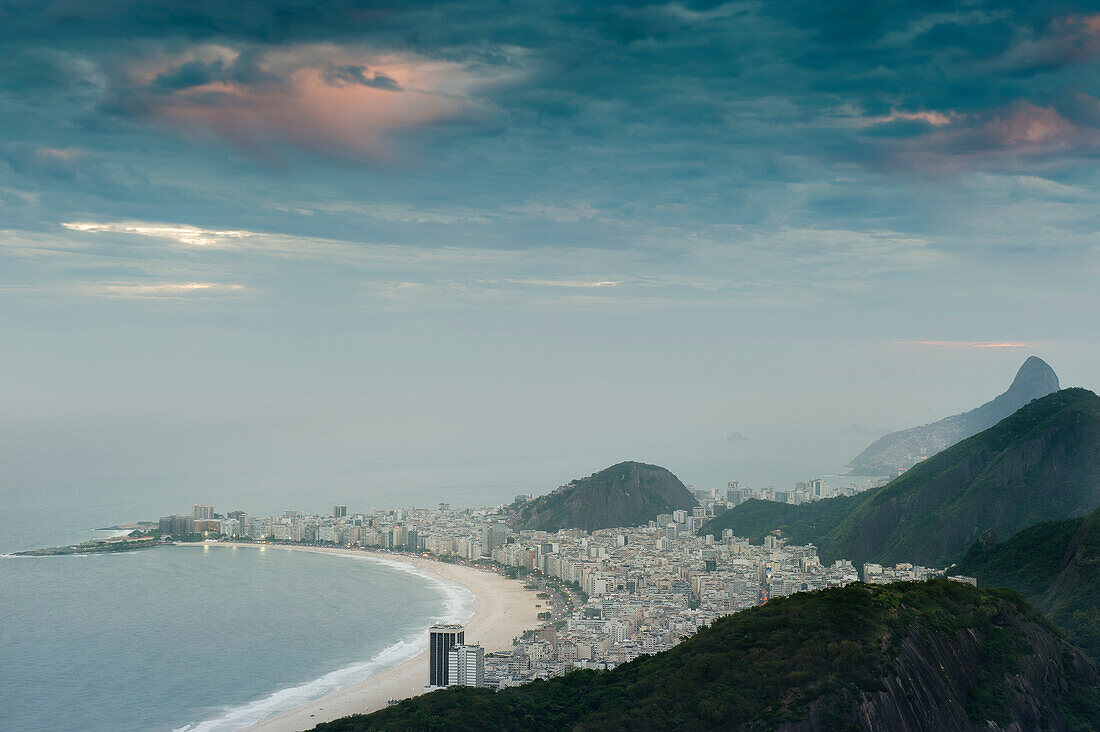 Aerial view of Rio de Janeiro. The beach of Copacabana