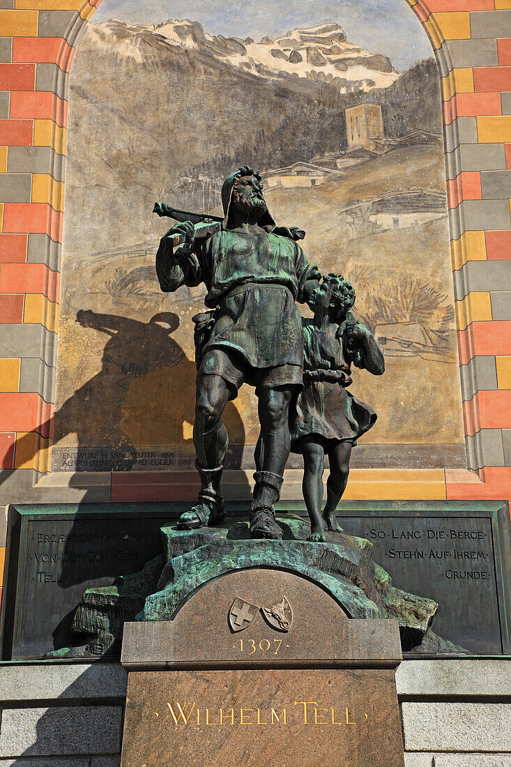 Switzerland, Canton Uri, Altdorf, Wilhelm Tell statue. Switzerland, Canton Uri, Altdorf, Wilhelm Tell statue