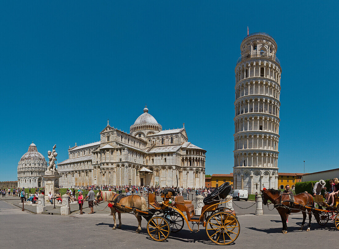 Pisa, Italy, Europe, Tuscany, Toscana, baptistry, skew tower, rook, tower, rook, cathedral, dome, cathedral, tourism, coach, horse coach. Pisa, Italy, Europe, Tuscany, Toscana, baptistry, skew tower, rook, tower, rook, cathedral, dome, cathedral, tourism,