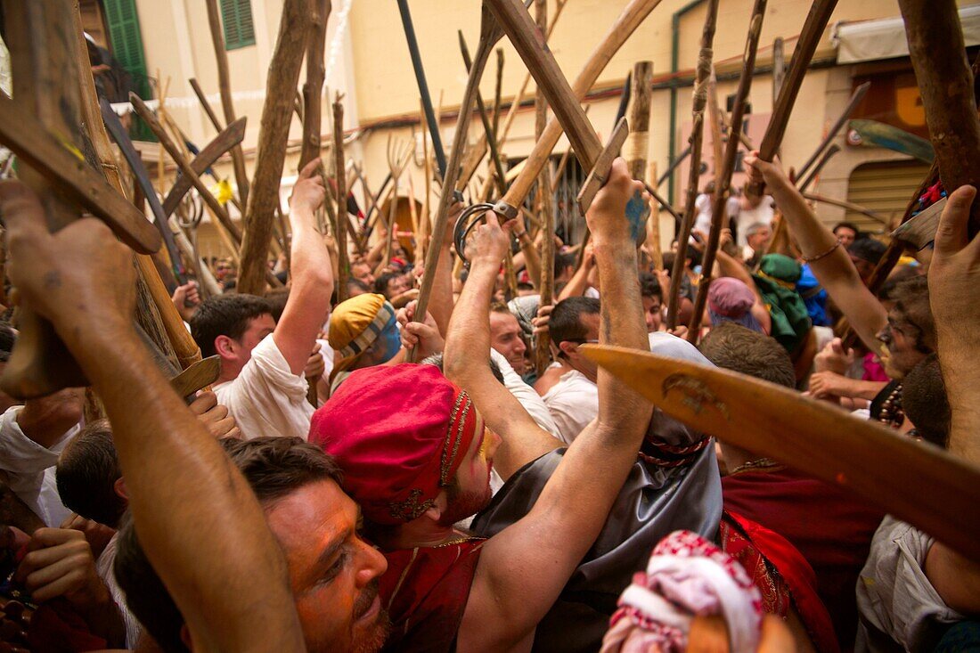 battle between Moors and Christians, Pollensa, Sierra de Tramuntana, Majorca, Balearic Islands, Spain