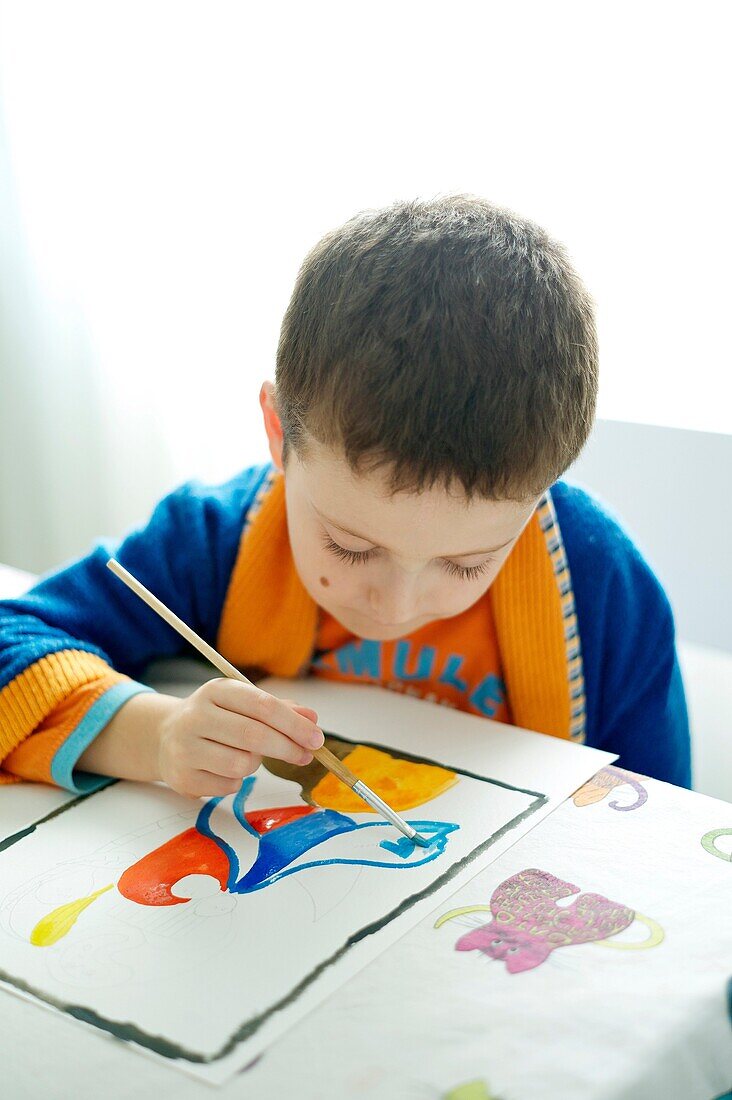 Children painting watercolor, Valencia, Spain