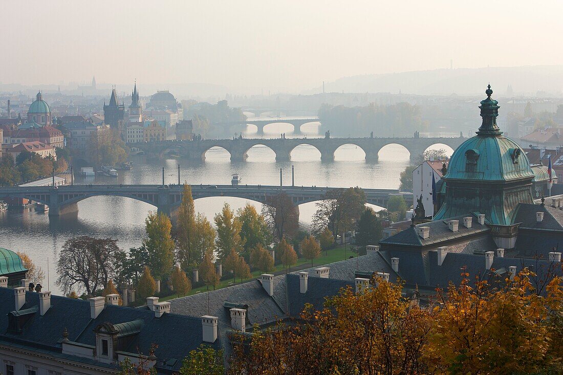 View from Letná Plateau, Moldau Bridges, Prague, Czech Republic