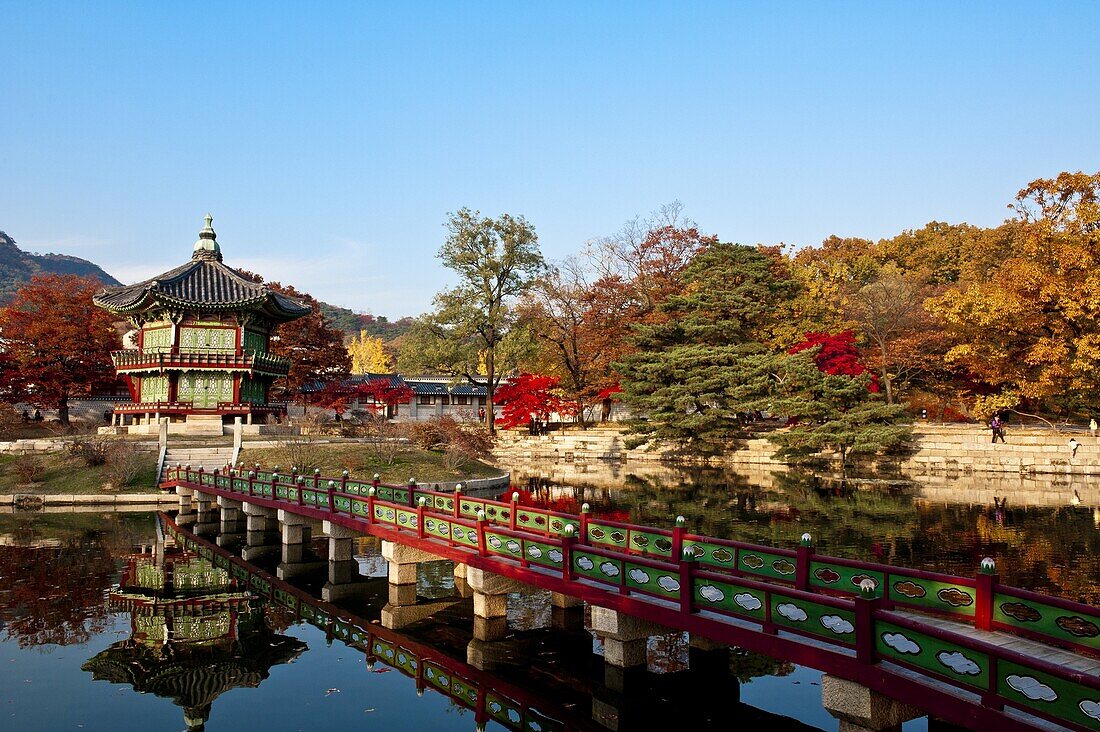 Gyeongbok palace, hyangwonjeong, fall foliage, autumn