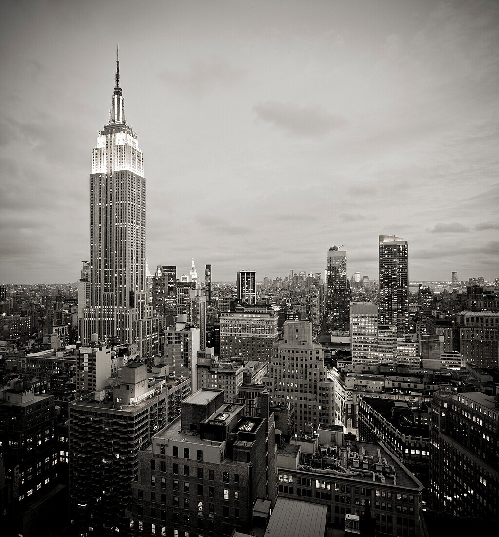 Empire State Building and Skyline at Night, New York City, USA