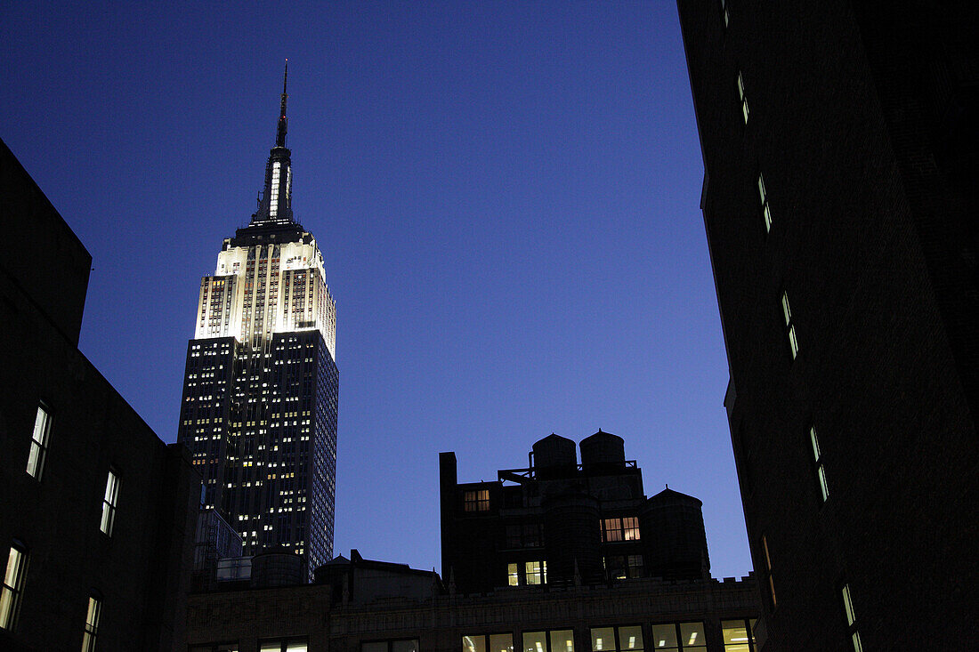 Empire State Building at Night, Low Angle View, New York City, USA