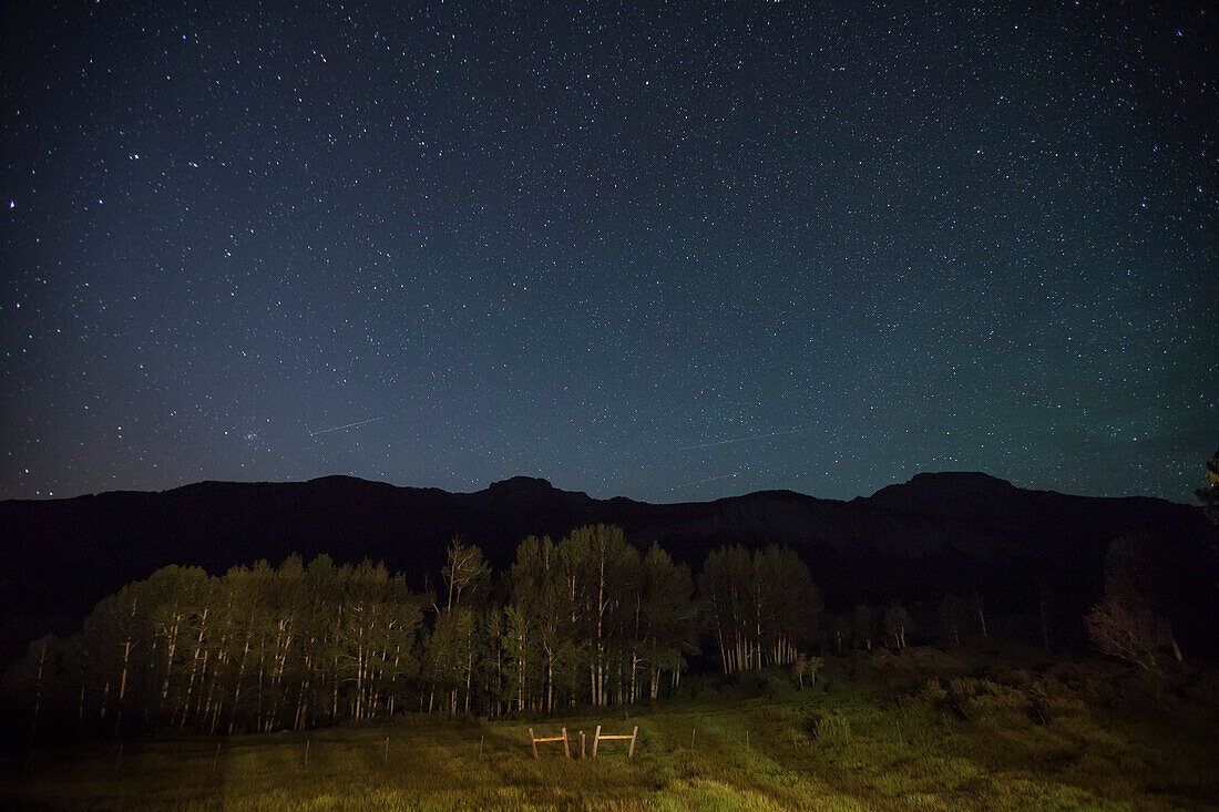 Starry Sky and Mountain Landscape, Colorado, USA
