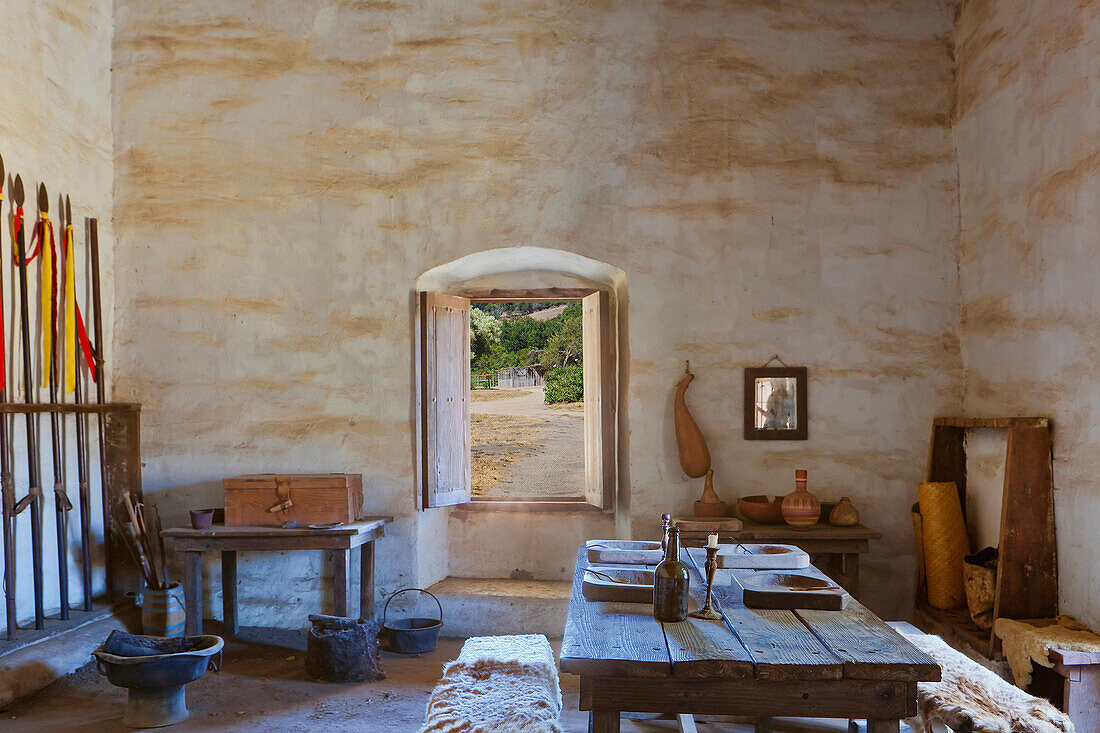 Historic  soldiers quarters at Mission La Purisima State Historic Park, Lompoc, California, Founded in 1787, the eleventh mission of the twenty-one Spanish Missions established in California