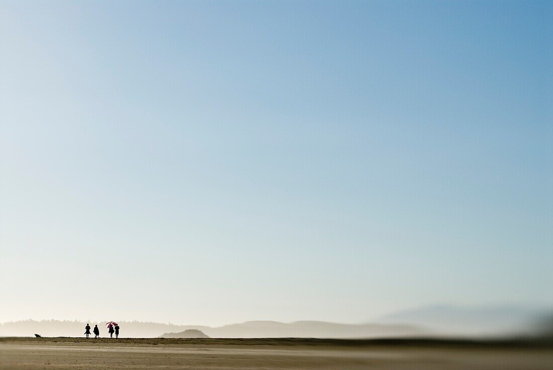 People In The Distance On Beach Under Blue Sky