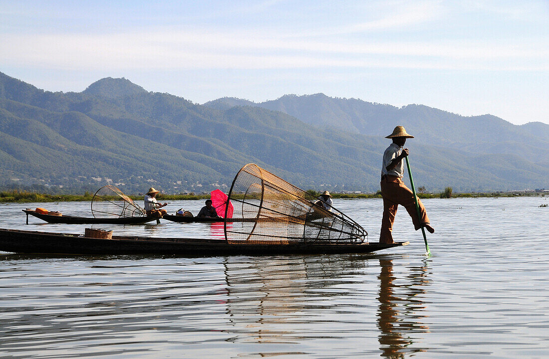 Fisherman on the Inle Lake, Myanmar, Burma, Asia