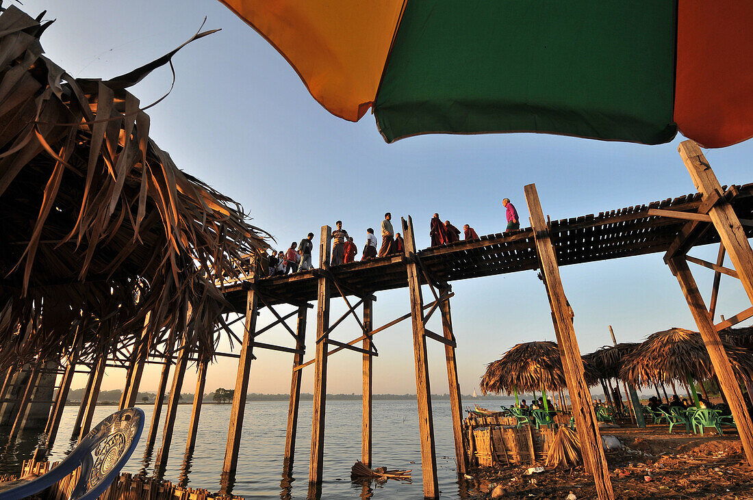 At the U Bein bridge, Amarapura near Mandalay, Myanmar, Burma, Asia