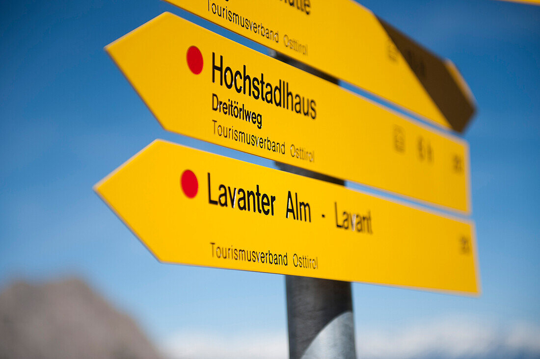 Signpost in the Lienz Dolomites, East Tyrol, Tyrol, Austria
