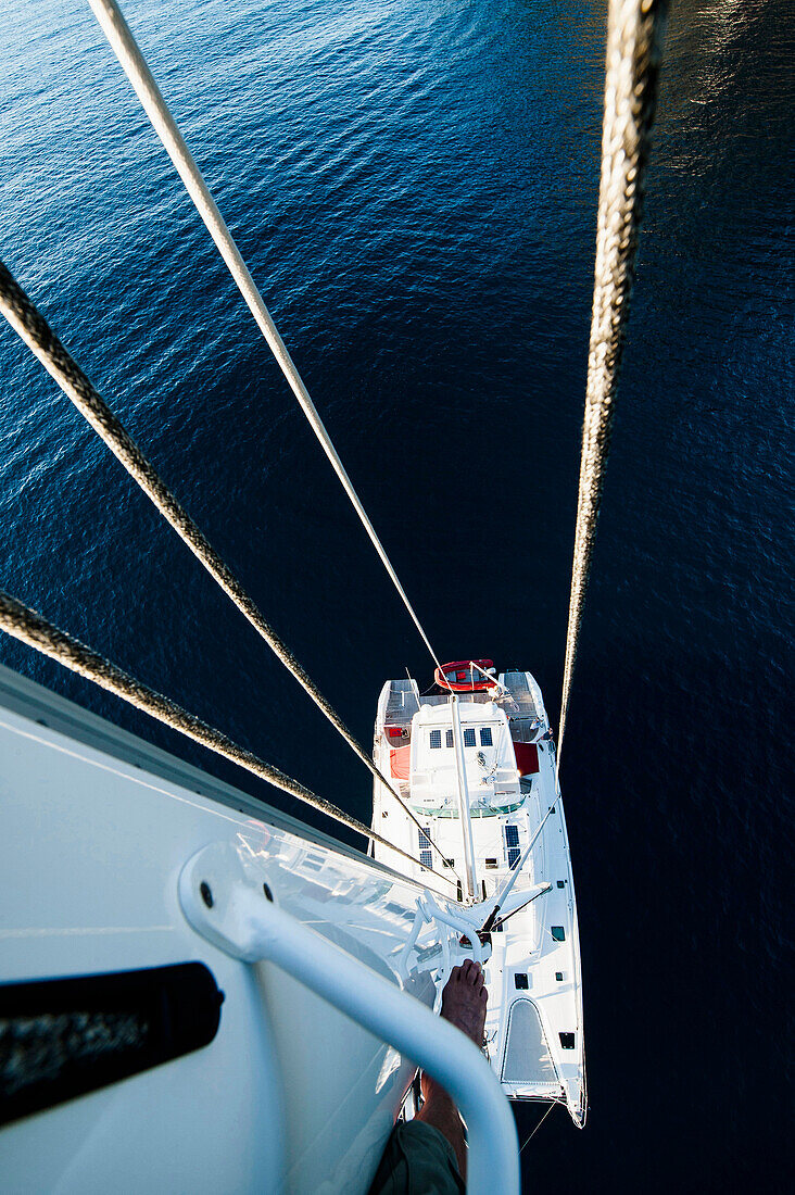 few from the mast of an catatamaran in the caribbean
