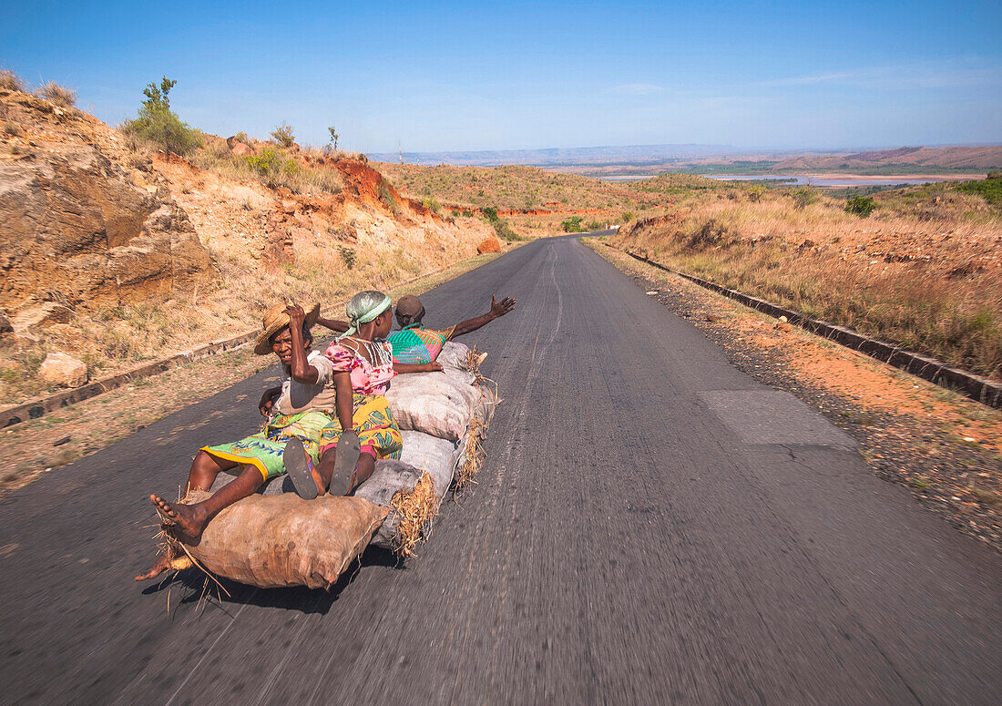 Cart rolling down a street, Miandrivazo, Madagascar, Africa