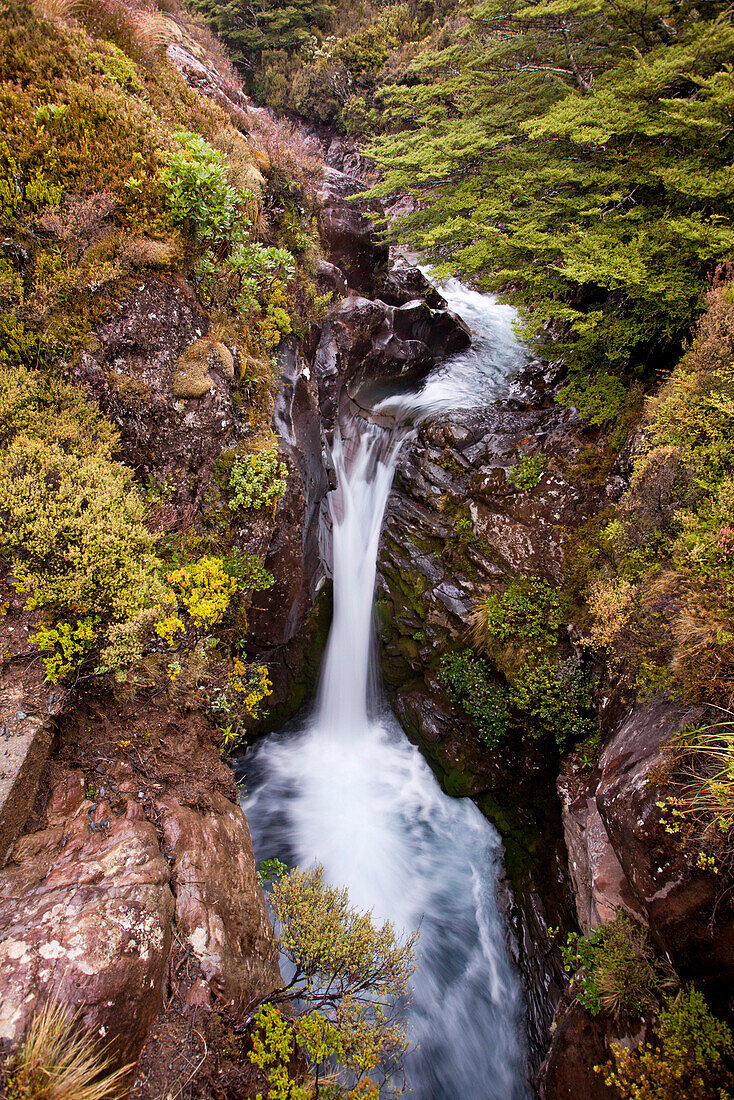 Waitonga Waterfall in Schlucht,Tongariro Alpine Crossing,Tongariro National Park,Nordinsel,Neuseeland