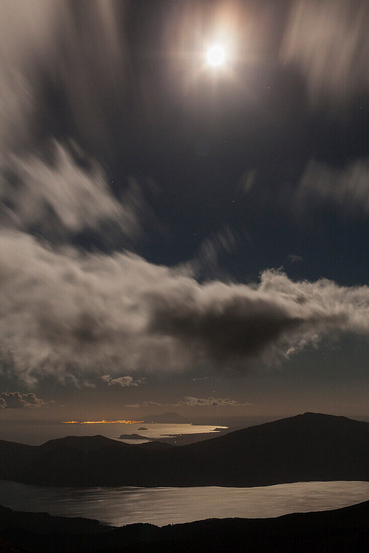Moonlight over Lake Rotoaira, Tongariro Alpine Crossing, Tongariro National Park, North Island, New Zealand