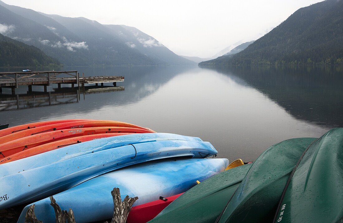 Kayaks at Lake Crescent Lodge, Olympic National Park, near Port Angeles, Washington USA