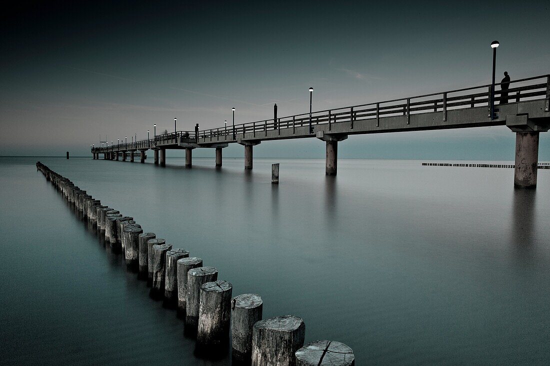 Wooden spur dyke and jetty of Zingst, Baltic Sea, Germany