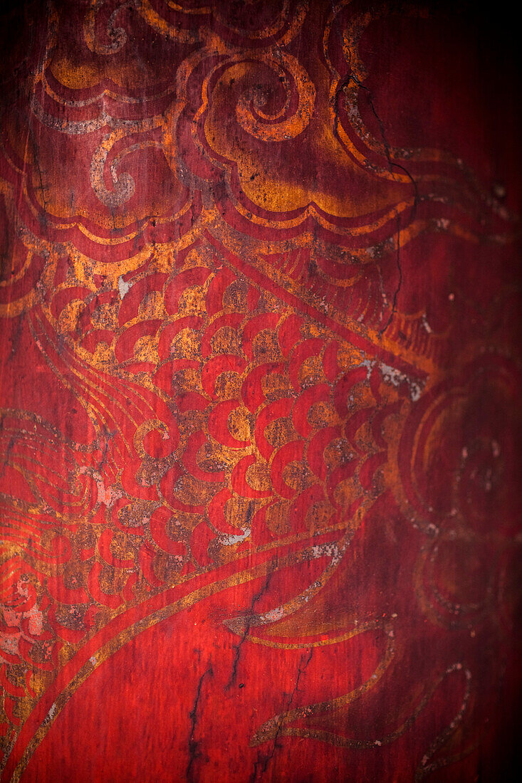 Artwork Detail on Old Wood Door, Hanoi, Vietnam