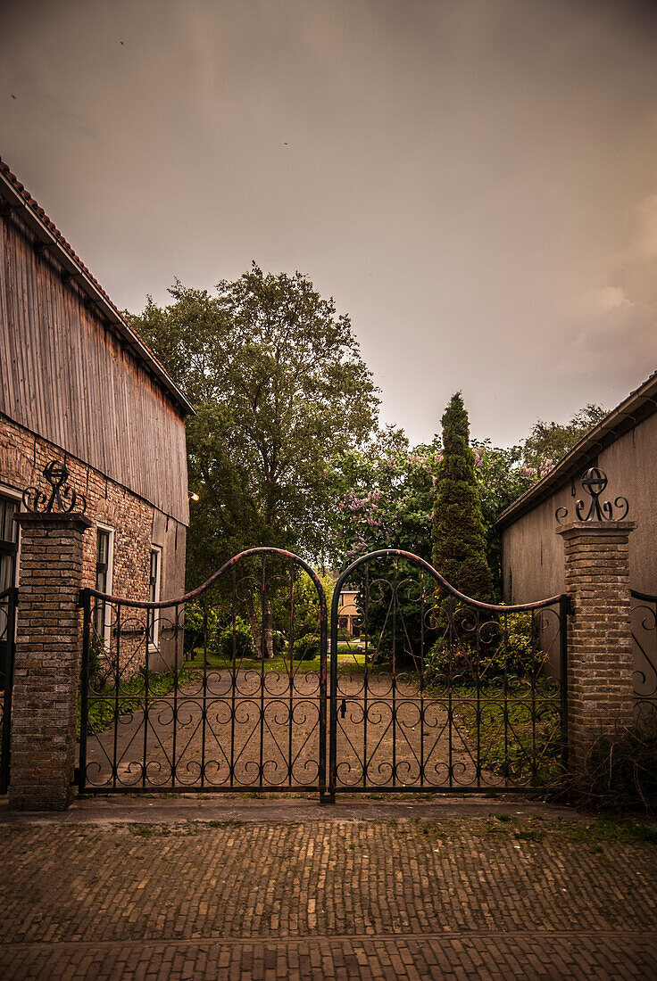 Closed Gate and Trees at Twilight, Workum, Netherlands